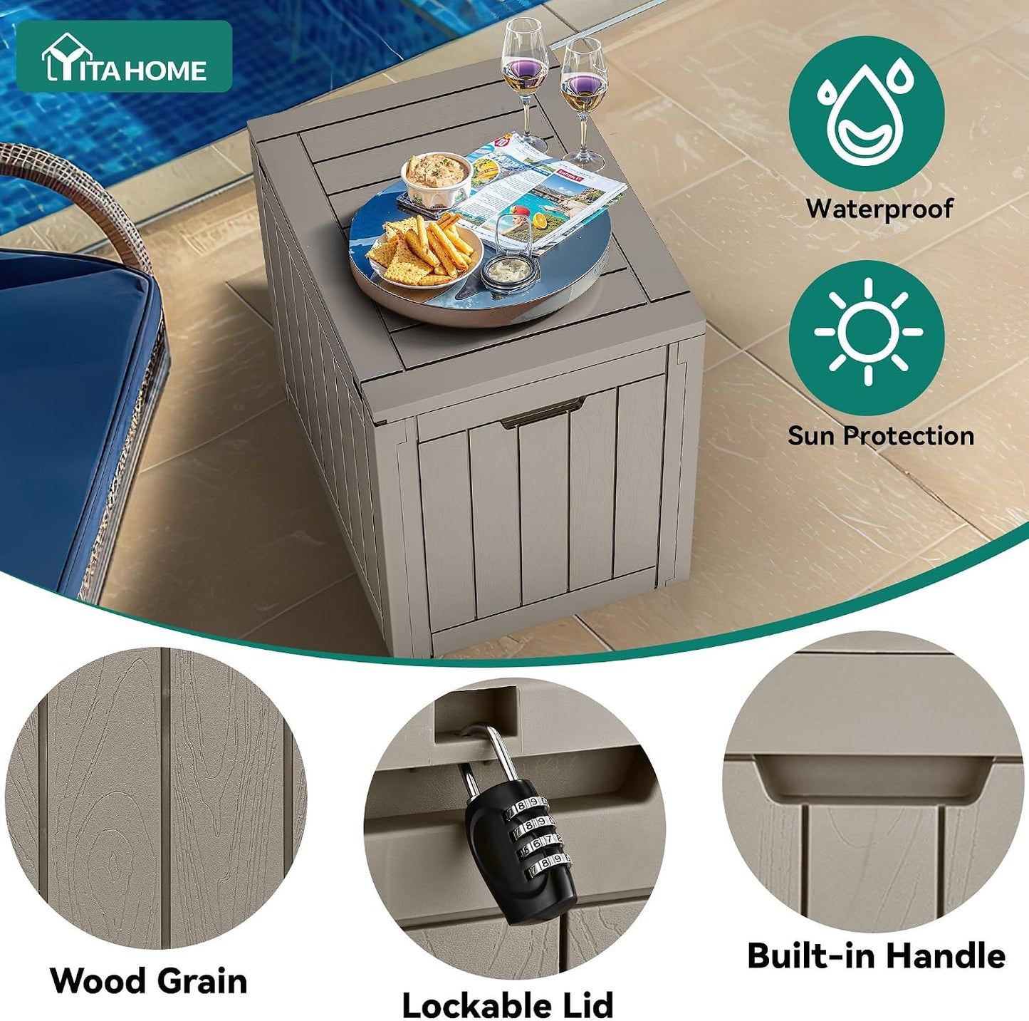 YITAHOME 134 Gallon Large Deck Box | Waterproof Resin Outdoor Storage Box with Lock, Doubles as 2-Person Bench Seating for Patio Furniture Cushions,Garden Tools &