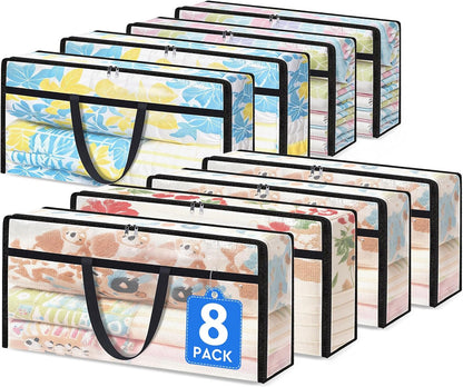 TasticTotes 6 Pack Clear Storage Bags for Comforter, Clothes & Bedding, Plastic Blanket Storage with Zipper and Handle, Moving Bags, Closet Organizer and Under-Bed Storage (40L)