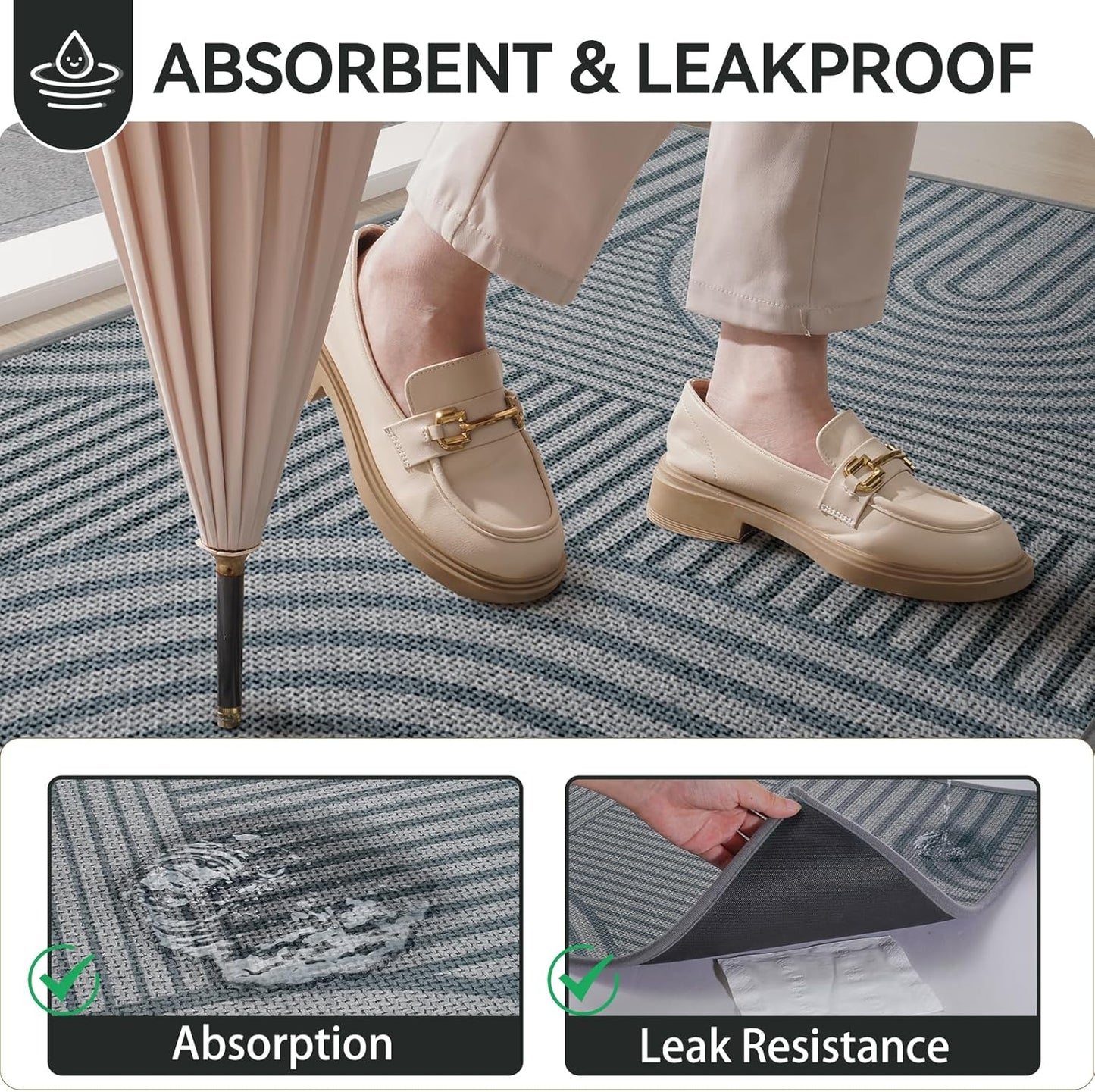 Front Door Mat 17''x30'', Absorbent Dirt Resist Washable Non Slip Low-Profile Indoor Doormat, Easy Clean Welcome Entryway Door Mats, Brown