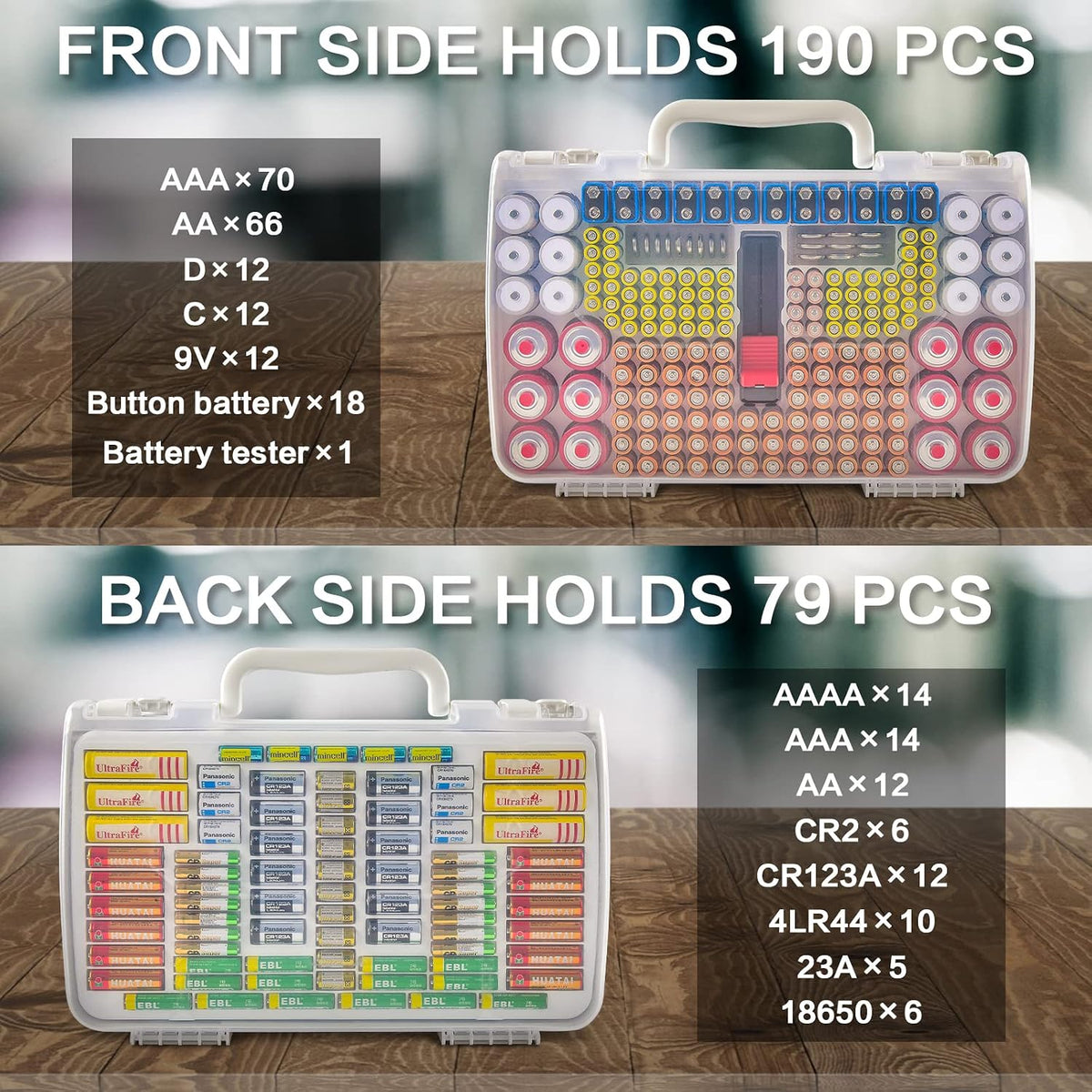 Xuerdon Battery Organizer Storage Holder Case with Double-Sided, Garage Box Container with Tester Checker.Battery Vault Box Holder Container for 134pcs AA AAA Batteries