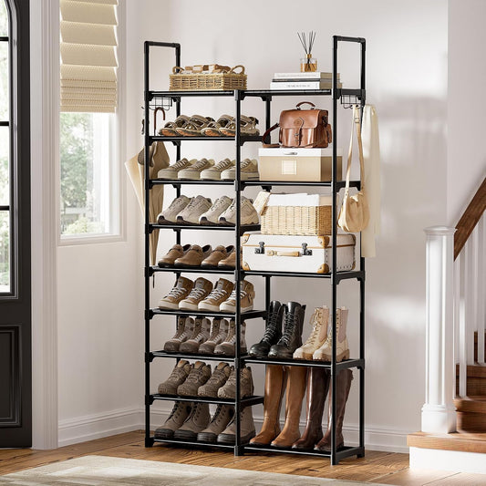 WOWLIVE 9 Tiers Large Shoe Rack Storage Organizer for Closet 50-55 Pairs Shoe Tower Unit Shelf Stackable Shoe Rack with Metal Pipes Plastic Connectors Black(SSS3B9)