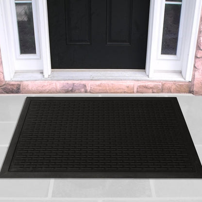 Ottomanson Waterproof Rubber Outdoor Doormat – Heavy-Duty Non-Slip Rubber Floor Mat with Ridge Scraper Pattern, All-Weather Front Door Entry Mat for Mud & Dirt Control – 24" x 36", Black