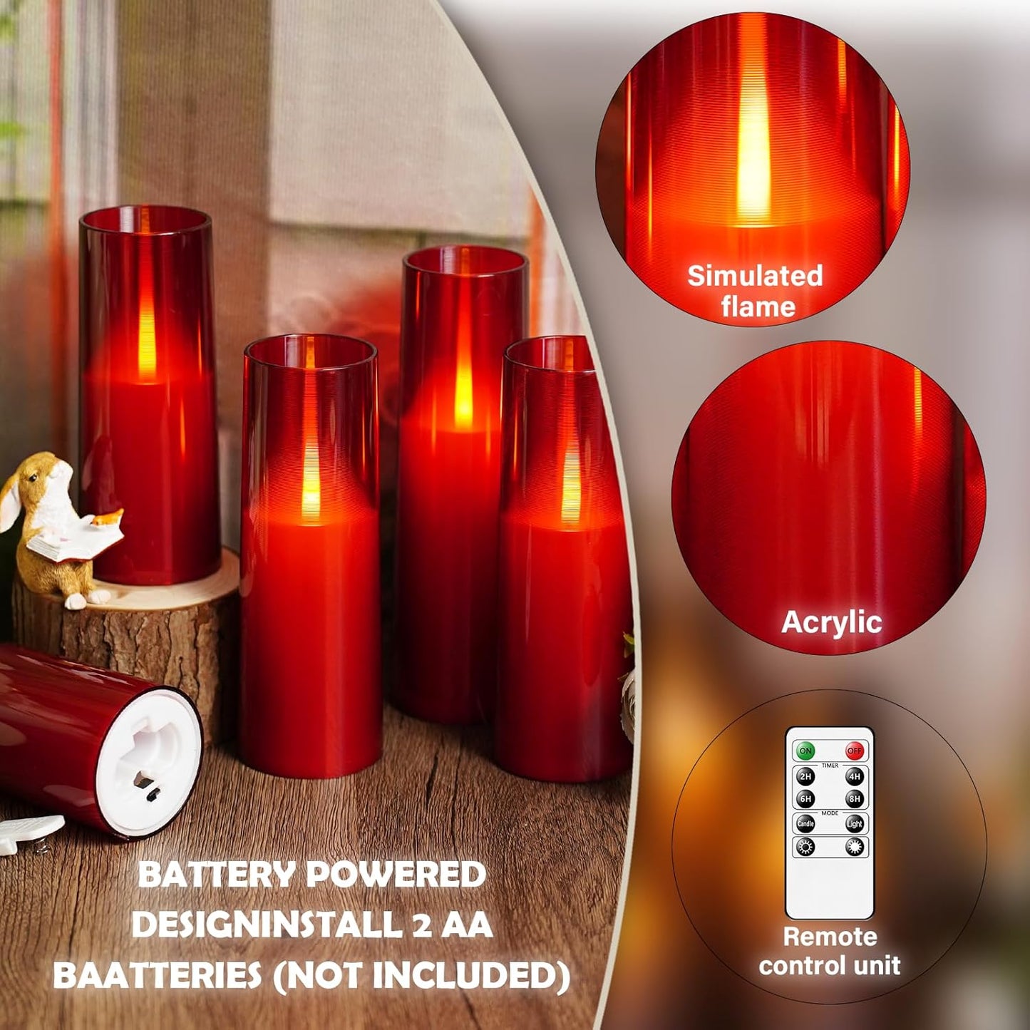 kakoya Flameless Candles Upgraded Realistic Flickering Flame,Battery Operated LED Candles with Remote Timers,Acrylic Electric Candles Set of 3(D 3" xH 4" 5" 6")（Grey）