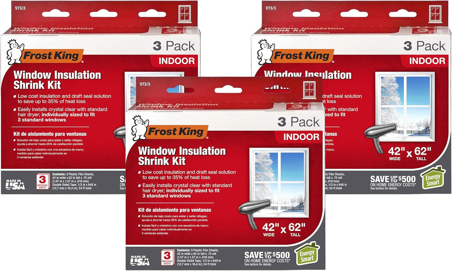 Frost King V83M Heavy Duty Indoor Shrink Window Kits, 42" X 62" X 1.5 MIL, 1-Pack