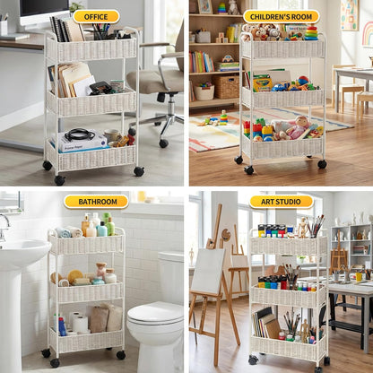 FOCHIER F Utility Slim Storage Cart,3-Tier Rolling Kitchen Office Laundry Room Cart,Mobile Shelving Unit Organizer for Living Room Bathroom Baby Diaper Narrow Places (Black, 3 Tiers-7.1 inch (W))