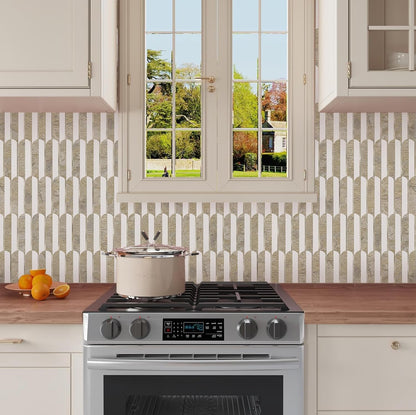 Vamos Peel and Stick Backsplash Seamless Tile for Kitchen and Bathroom,White and Beige Slate PVC Mixed Light Gold Self Adhesive Fish Scale Metal Mosaic Tiles (10 Sheets)