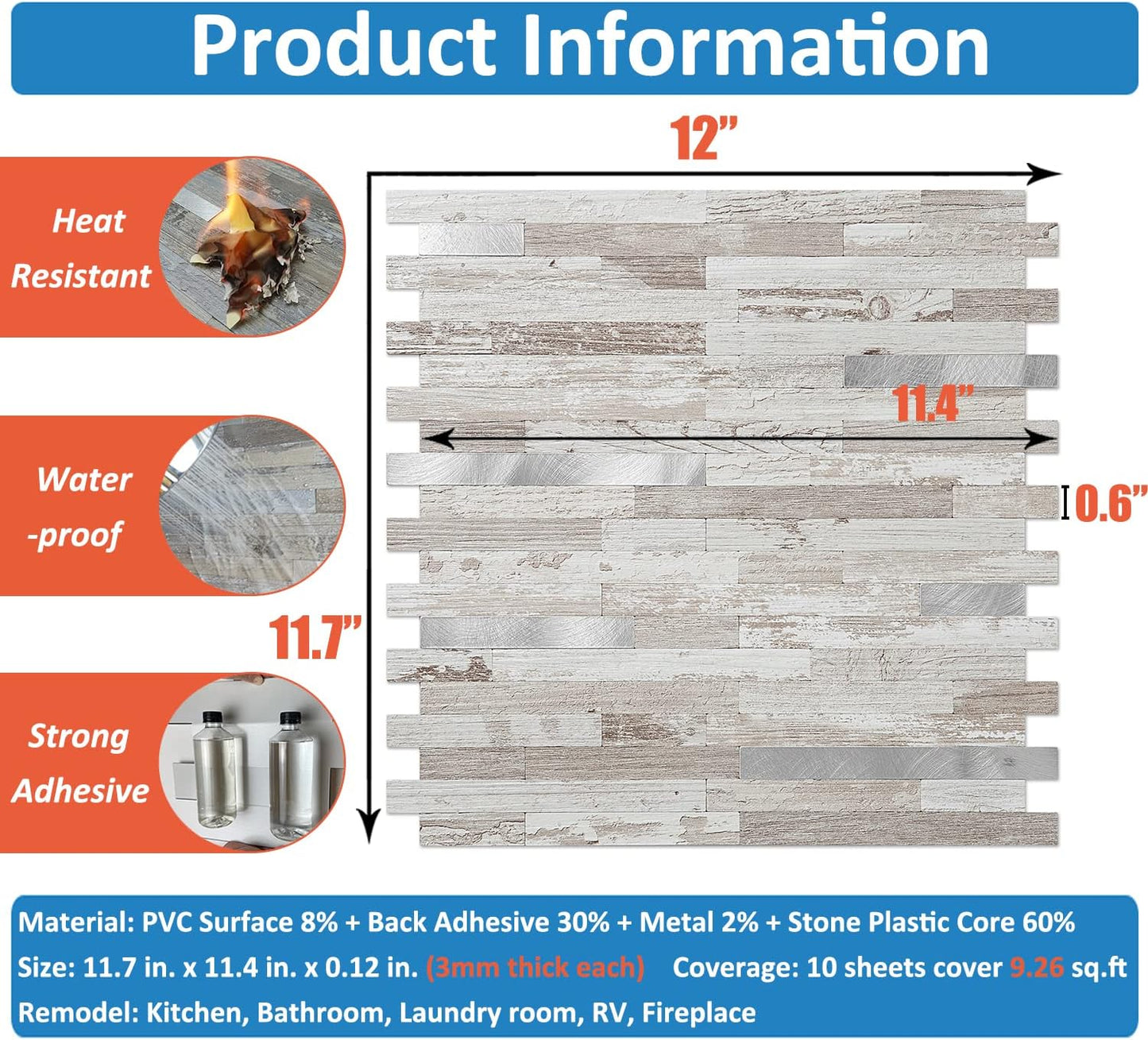 DICOFUN 10-Sheet Peel and Stick Backsplash Wall Tile, PVC Kitchen Backsplash Peel and Stick in Sandstone, 9.4 sq.ft