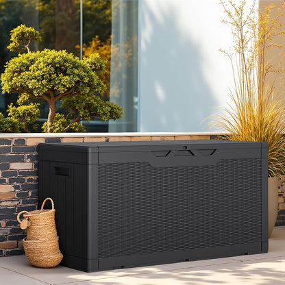 Greesum 31 Gallon Resin Deck Box All Weather Outdoor Storage Boxes for Patio Furniture Set,Outdoor Toys,Garden Tools,Black
