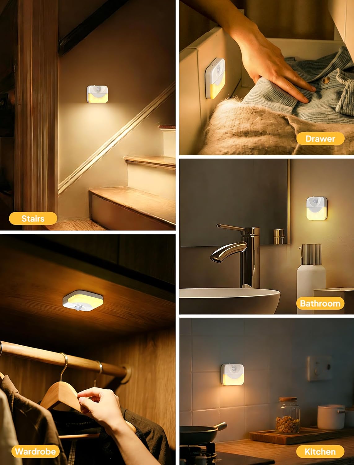 ZAPOGO 2 Pack Rechargeable Motion Sensor Stair Light for Indoor,Warm White LED Night Light,Wireless Stick on Anywhere Hallway Lamp,Motion Activated Lamps for Step, Cabinet, Hallway, Bathroom
