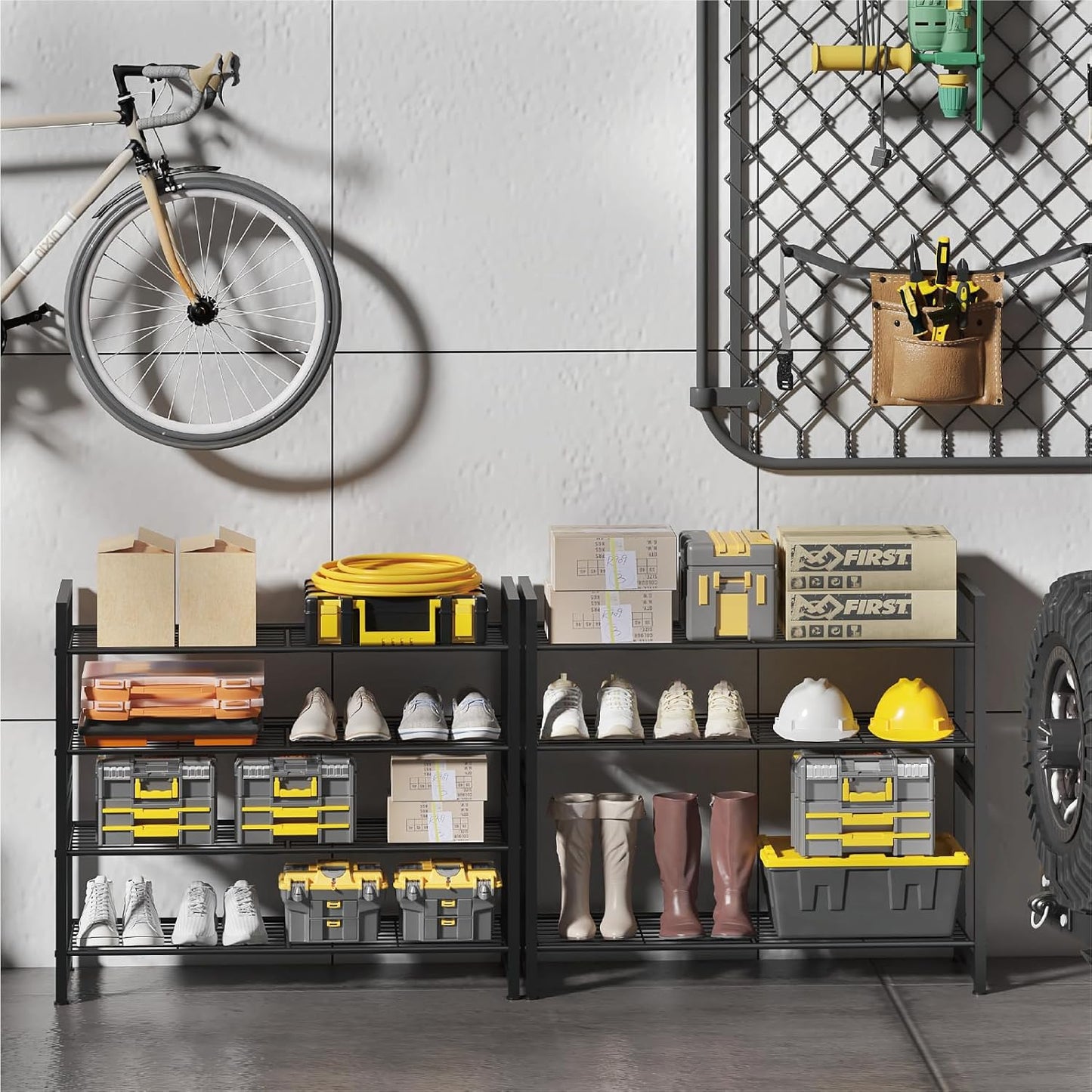 Stackable Shoe Rack, 6 Tier Metal Shoes Rack Storage Organizer,Large Capacity Shoe Shelf Max Holds 30 Pairs of Shoes,Sturdy and Stable, for Closet, Entryway,Garage，Black