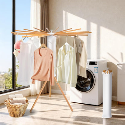 ZOFGENOW Clothes Drying Rack, Foldable Wooden Tripod Drying Rack Clothing for Small Apartments Balcony Bedroom, Portable Space Saving Laundry Rack, Floor Standing with 16 Poles for Indoor Air Drying