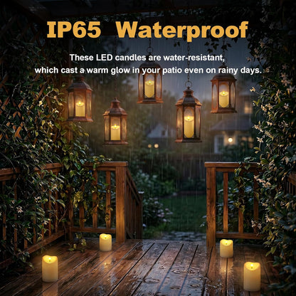 Amagic IP65 Waterproof Outdoor Flameless Candles with Remote, LED Candles Battery Operated with Timer, Flickering Fake Pillar Candle for Outside Patio Yard Decor, Ivory, Set of 5, D3 X H4 5" 6" 8" 8"