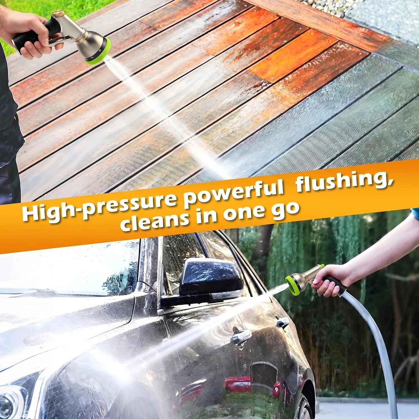 Garden Hose Nozzle,Heavy Duty Metal Hose Sprayer,High Pressure Rust Resistant Water Hose Nozzle with Lockable Trigger,9 Spray Patterns for Car Pet Washing, Plants & Lawns Watering,Outdoor Cleaning