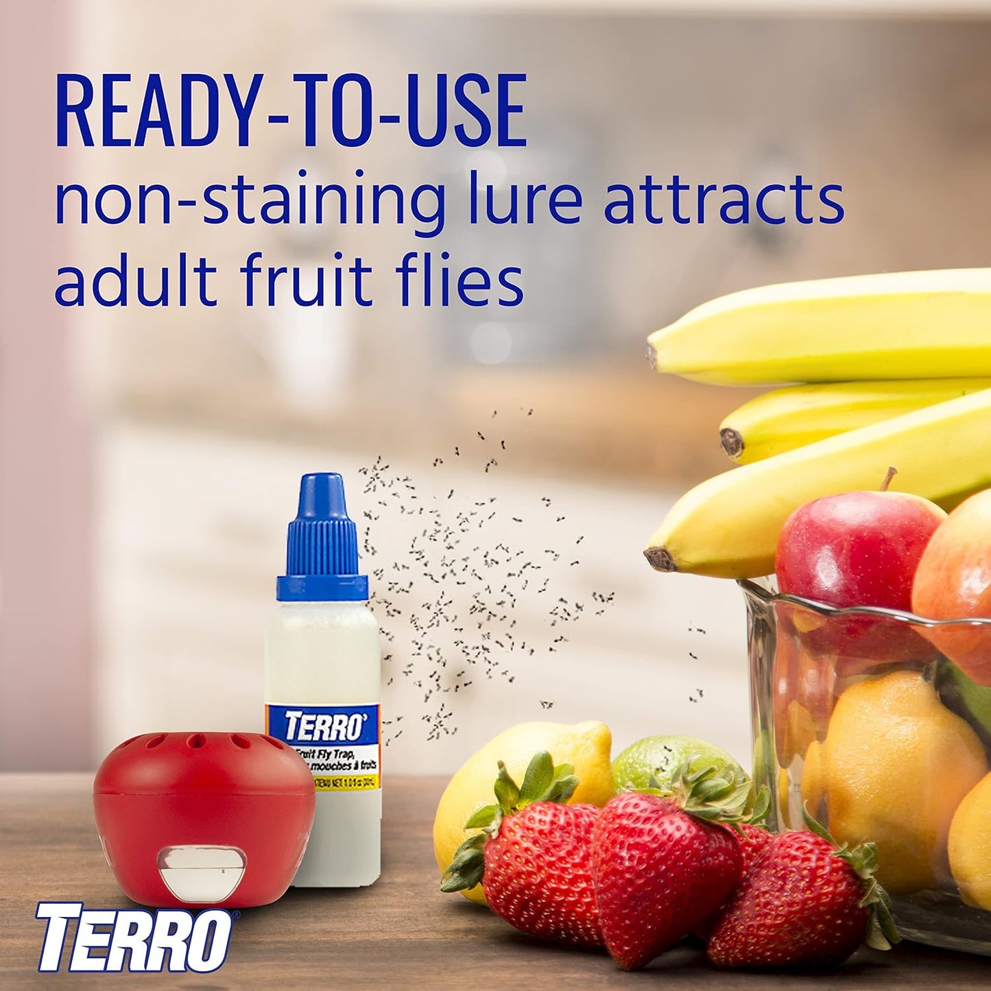 TERRO Fruit Fly Trap 4-Pack, 180 Day Lure Supply, Food-Based Lure | Apple-Shaped Design for Kitchen Counters, Fruit Bowls, Trash Cans, Food-Based Lure, Indoor Pest Control, Fruit Fly Killer