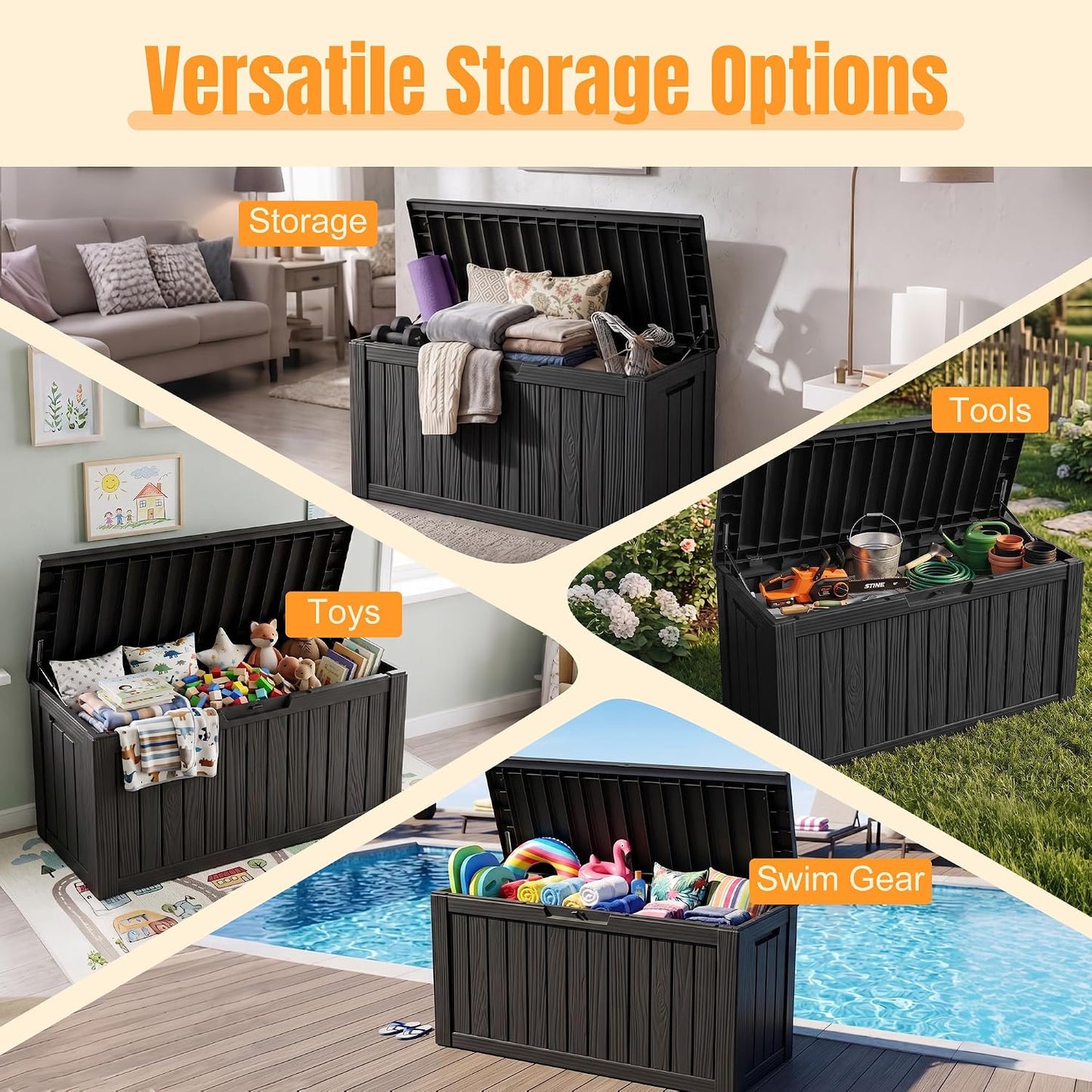 Outdoor Storage Box,38 Gallon Resin Deck Box,Waterproof & UV Resistant Lockable Package Delivery Bin,Toy Cabinet for Indoor & Outdoor