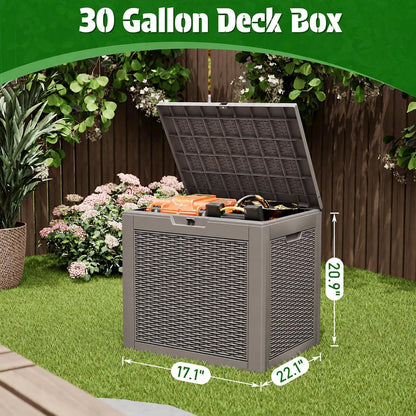 Bifanuo Outdoor Storage Box, 35 Gallon Deck Boxes Waterproof, Resin Storage Cabinet Multi Functional Storage Bench For Gardening Tools, Pool Supplies, Patio Furniture, Lockable