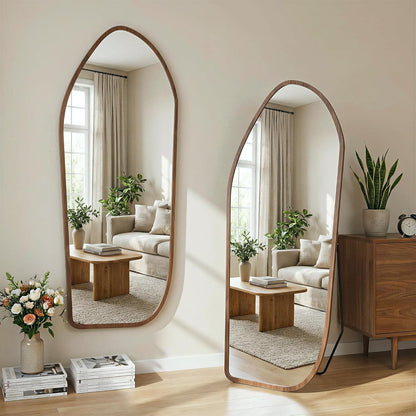 Suidia Full Length Mirror, Oversized Floor Mirror with Solid Wood Frame, Large Standing Mirror for Bedroom Living Room, Wood Art Style, Dark Walnut, 74" L x 32" W