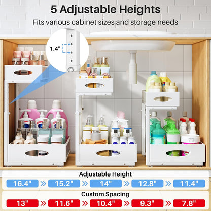 Under Sink Organizer, 2 Pack 2 Tier Pull Out Under Cabinet Organizer Shelf with Pad for Framed Cabinets, Metal Slide Out Under Sink Storage, Mesh Sliding Drawers for Kitchen Bathroom Laundry, Black