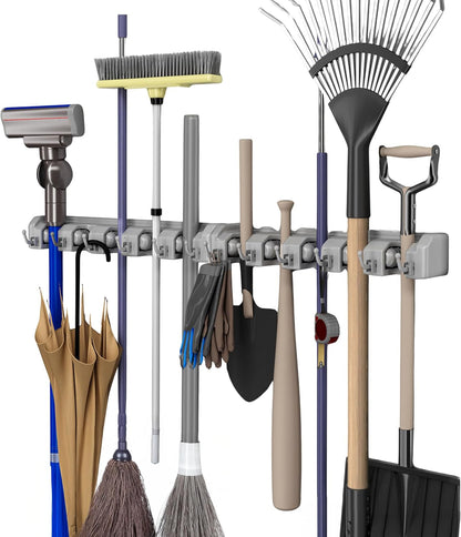 Wall Organizer with Adjustable Slots and Hooks - Wall-Mounted Tool and Broom Holder - Organization and Storage for the Kitchen and Garage by Stalwart
