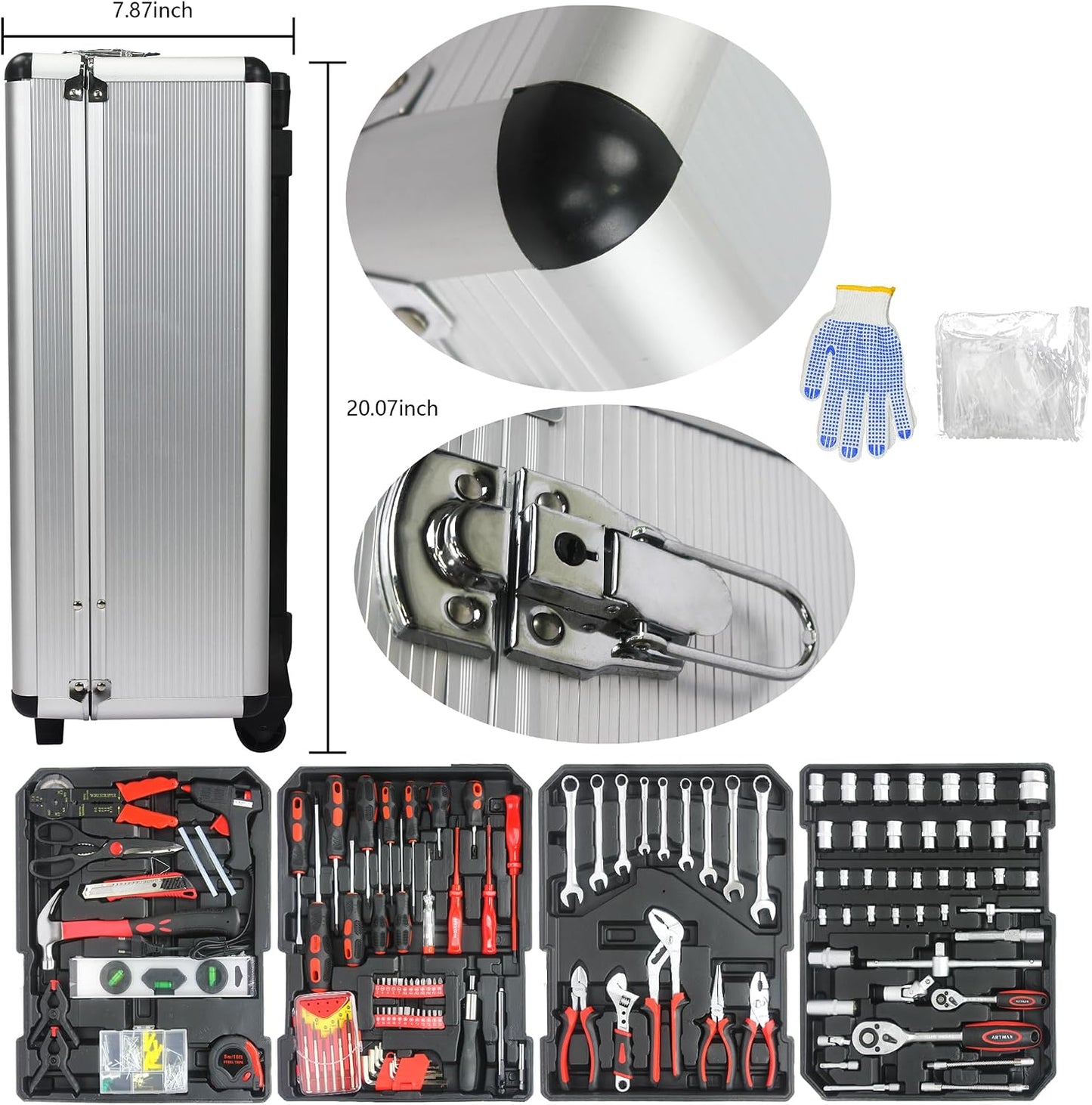 Campfun 899PCS Tool Set, Household Tool Kit with Rolling Tool Box, Complete Tool Box Set Hand Tool Set with Tool Box, Mechanic Tool Set Rolling Tool Set for Home/Auto Repair Tool Set, Black
