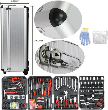 Campfun 899PCS Tool Set, Household Tool Kit with Rolling Tool Box, Complete Tool Box Set Hand Tool Set with Tool Box, Mechanic Tool Set Rolling Tool Set for Home/Auto Repair Tool Set, Black