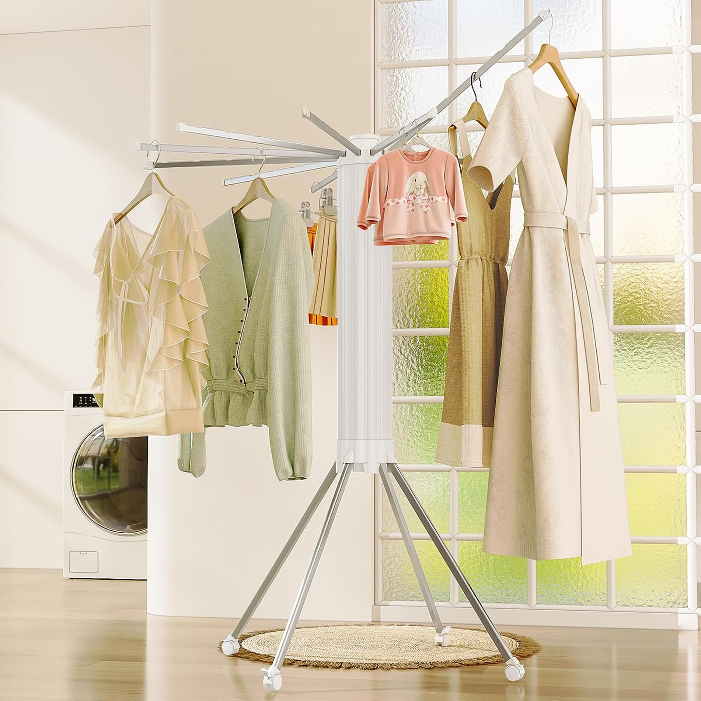 JOOM Tripod Clothes Drying Rack, Garment Rack Portable and Foldable Space Saving Laundry Drying Rack - Drying Rack Clothing Floor Folding Balcony Bedroom Household Wooden