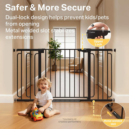 Cumbor 29.7-48" Baby Gate for Stairs, Mom's Choice Awards Winner-Dog Gate for Doorways, Auto Close Safety Pet Gate for Dogs Indoor, Easy Install Pressure Mounted Child Gate with Walk Thru Door, Brown