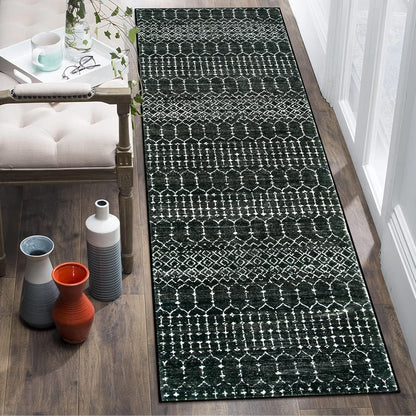 Lahome Moroccan Entry Rug 2x3, Non-Slip Washable Front Indoor Door Mat Rubber Backing Low-Profile Door Rugs, Small Geometric Print Distressed for Entryway Bathroom Kitchen, Black Hana