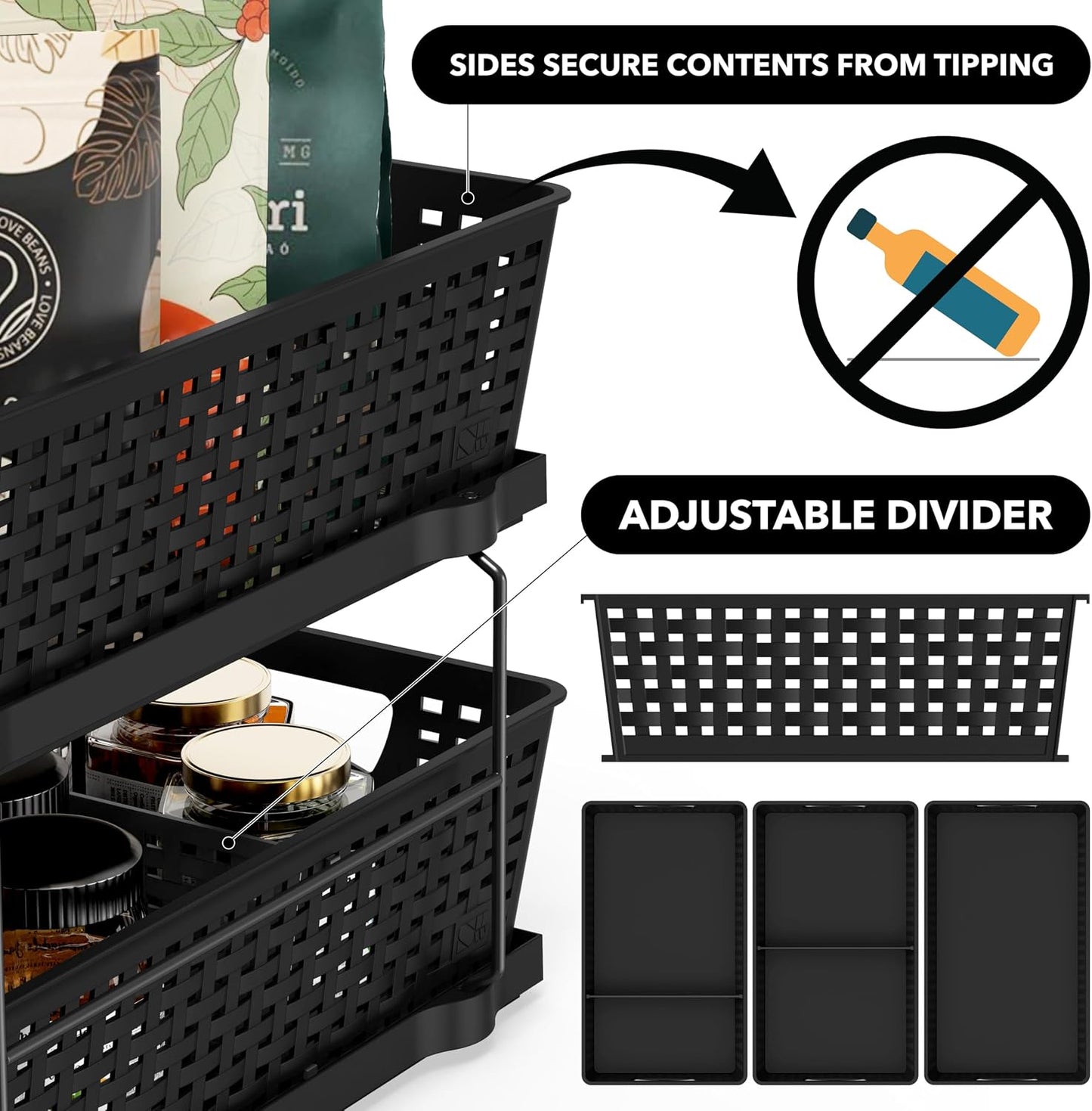 Simple Houseware 2 Tier Bathroom Organizer Tray Pull-Out Sliding Drawer/Under-Sink Storage, Clear