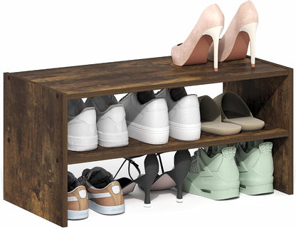 Furinno FANO Shoe Rack, 24-Inch Width 2-Tier Shoe Organizer, Stackable Shoes Storage, 11.7 x 24.2 x 11.7, for Closet Entryway, Office, Garage, Amber Pine