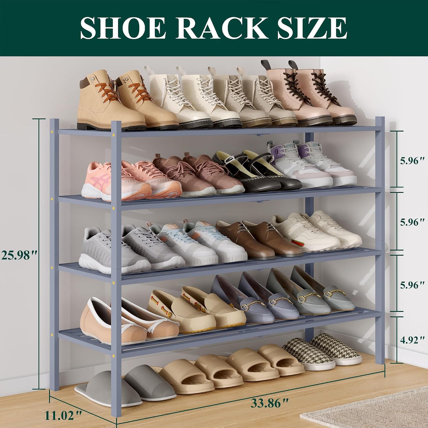 Smiry Bamboo Shoe Rack, 3 Tier Free Standing Wooden Shoe Organizer, Stackable Wood Shoe Storage Shelf for Closet, Entryway, 5 Horizontal Slats, 26.8"x11"x18.3", Natural