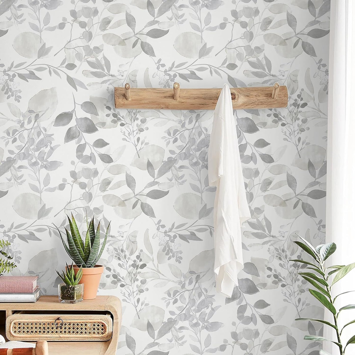 Safiyya Peel and Stick Wallpaper Boho Modern Beige Leaf Contact Paper Peel and Stick Wall Paper Self Adhesive Removable Wallpaper for Bedroom Bathroom Vinyl Roll 78.7"x17.3"
