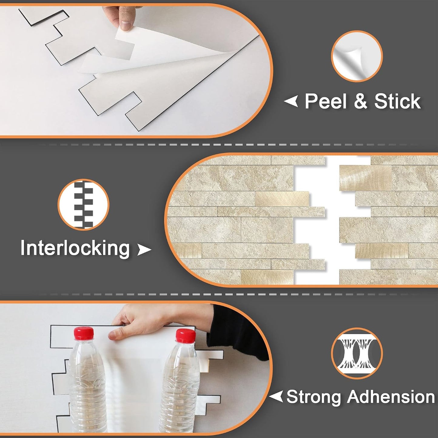 VAOVI Backsplash Tile Peel and Stick Kitchen Stone Subway Linear Mosaic Bathroom Shower Wall Waterproof(10pcs,Gray)