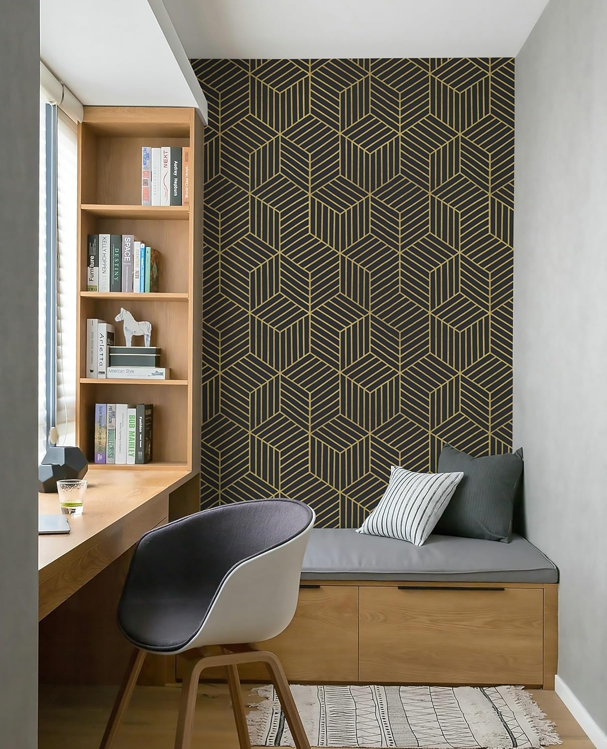 CiCiwind Wallpaper Peel and Stick Modern White and Gold Contact Paper Peel and Stick Geometric Removable Self Adhesive Wall Paper for Bedroom Renter Friendly Papel Tapiz para Pared 15.7"x118"