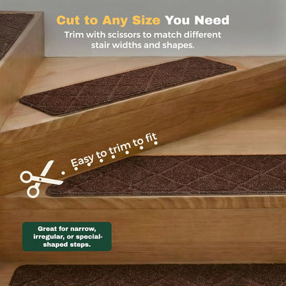 MBIGM 8" X 30" (15 in Pack) Non-Slip Carpet Stair Treads Non-Skid Safety Rug Slip Resistant Indoor Runner for Kids Elders & Pets with Reusable Adhesive - Dark Gray Diamond Weave