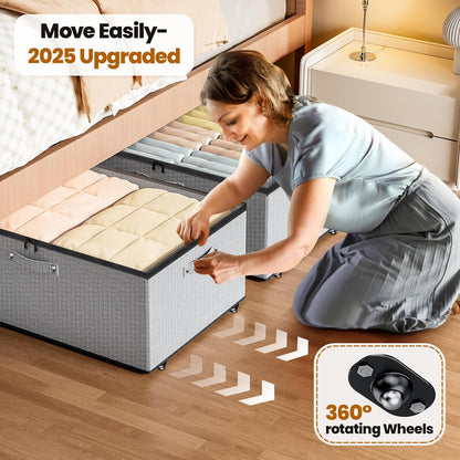 Dayacoco Under Bed Storage With Wheels,10in Underbed Storage Containers 65L | Large Capacity Underbed Storage, No Assembly Required Rolling Under Bed Storage for Clothes Blankets Shoes Beige
