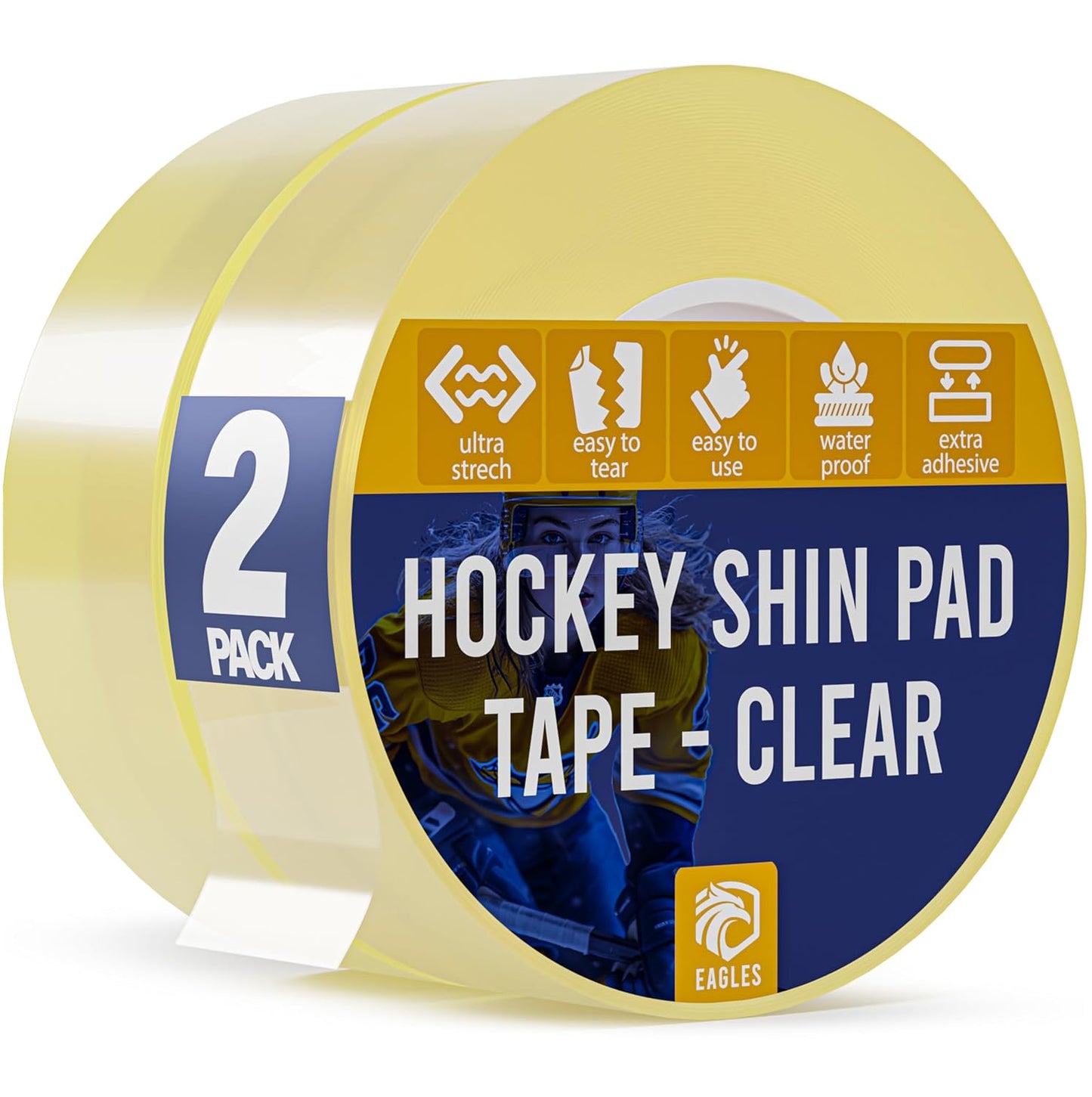 EAGLES Hockey Tape Multipurpose Cloth Tape Roll for Lacrosse Baseball & Softball Bats, Rackets, Pullup Bars, Gardening Tools, Sports Gift Perfect for Wrist, Ankle, Foot, Knee and Hand Taping (Clear)