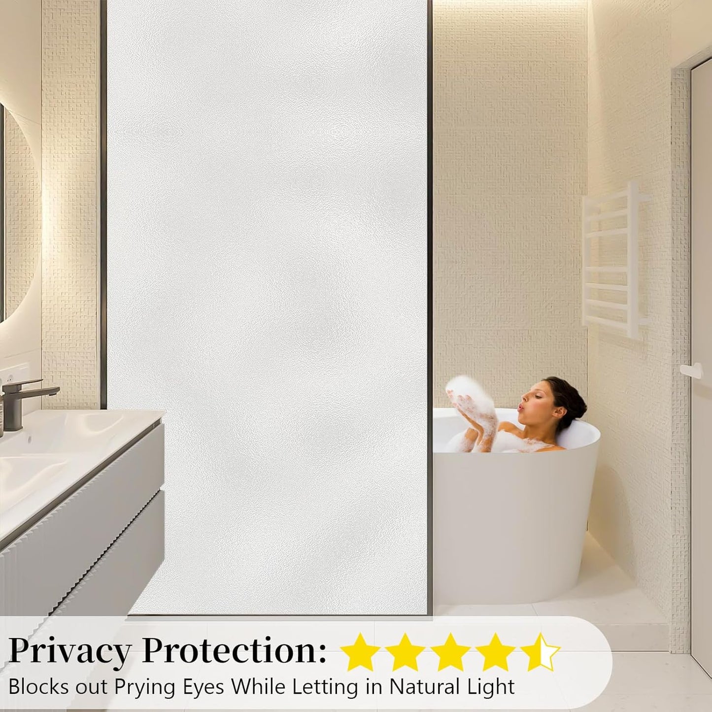 Niviy Frosted Glass Window Privacy Film Decorative, Static Cling Bathroom Window Frosting Film Day and Night Windows Cling Home Glass Door Cover, 17.5 inch x 78.7 inch