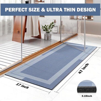 YDKGL Non Slip Bath Mat, Rubber Backing Ultra Thin Bathroom Rugs Fit Under Door Quick Dry Super Absorbent Washable Bath Rug Shower Mat for Bathroom Floor Bathtub Shower Sink, Easy Care Blue 16"x 24"