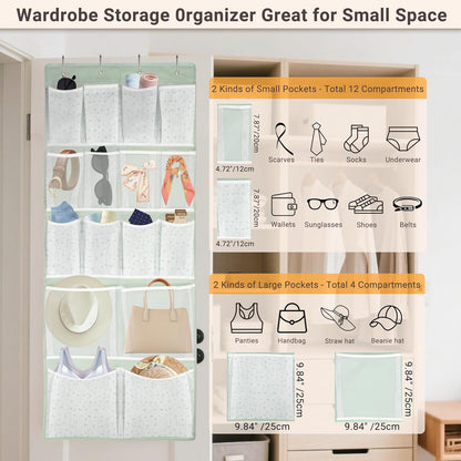 2 Pack- 12 Pocket Over Door Hanging Storage Organizer with 4 Kinds Pouch,Back of Closet Hanging Shelf Storage Organization for Sock,Hat,Underwear,Behind Door Caddy in Bedroom,Bathroom,Entrance,Dorm,RV