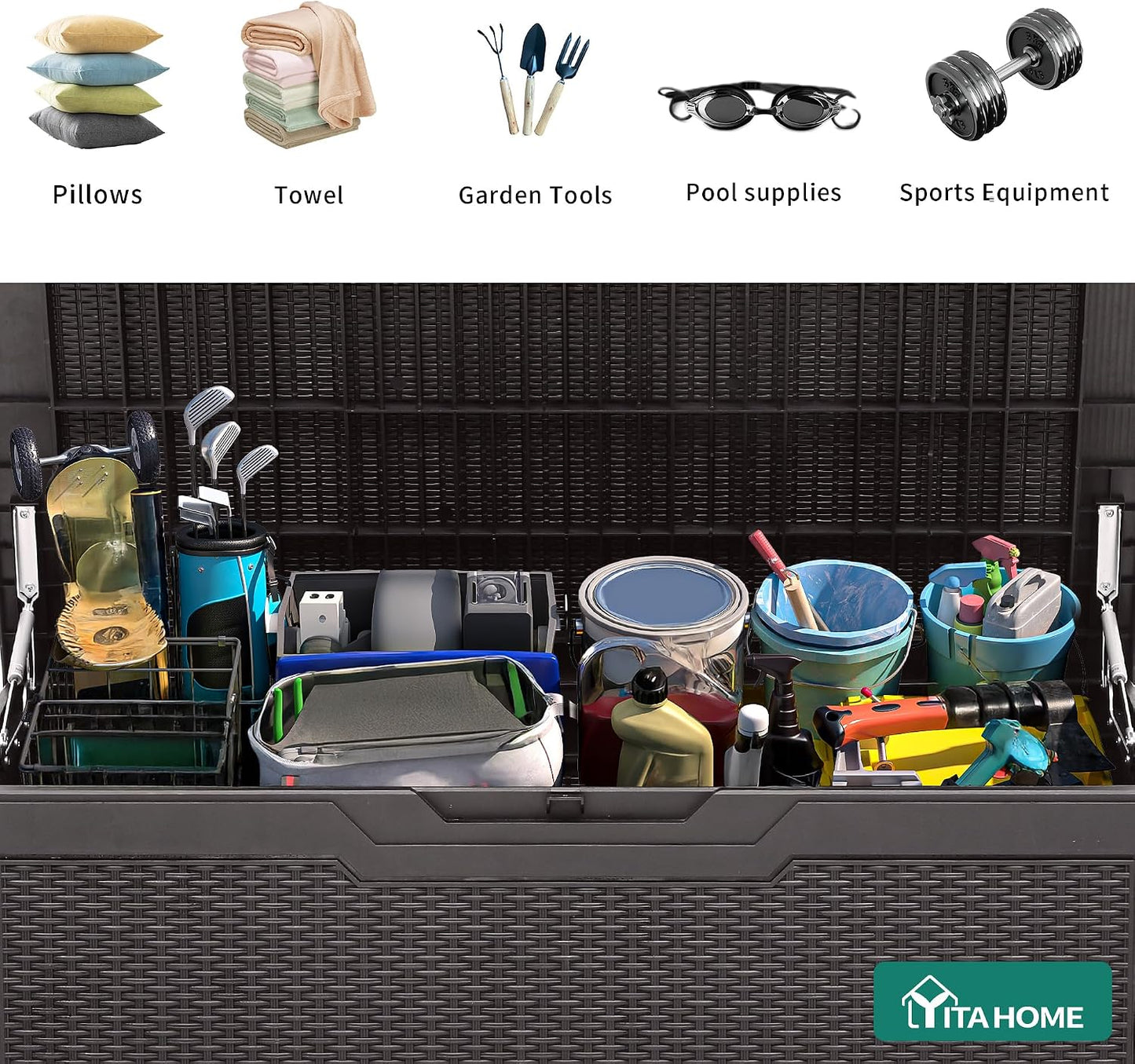 YITAHOME 100 Gallon Large Outdoor Deck Box | Waterproof Resin Storage Box, Lockable Indoor Outdoor Storage Container for Patio Furniture Cushions, Pool Accessories