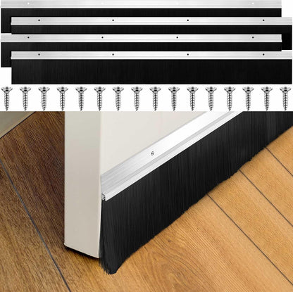 Frienda 2 Set Door Brush Bottom Sweep Brush Weather Stripping Aluminum Door Seal with Screws for Gaps up to 1 Inch, for Home, Commercial Gate, Fill Gaps Dust, Debris (1 x 36 Inch,Gray)