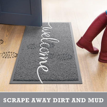 CozyBounty Black Door Mat Welcome Mats Outdoor Indoor Non-Slip Doormat for Entryway Low-Profile Floor Mat for Yard, Garage, High Traffic Areas (30"x17.5", Black)