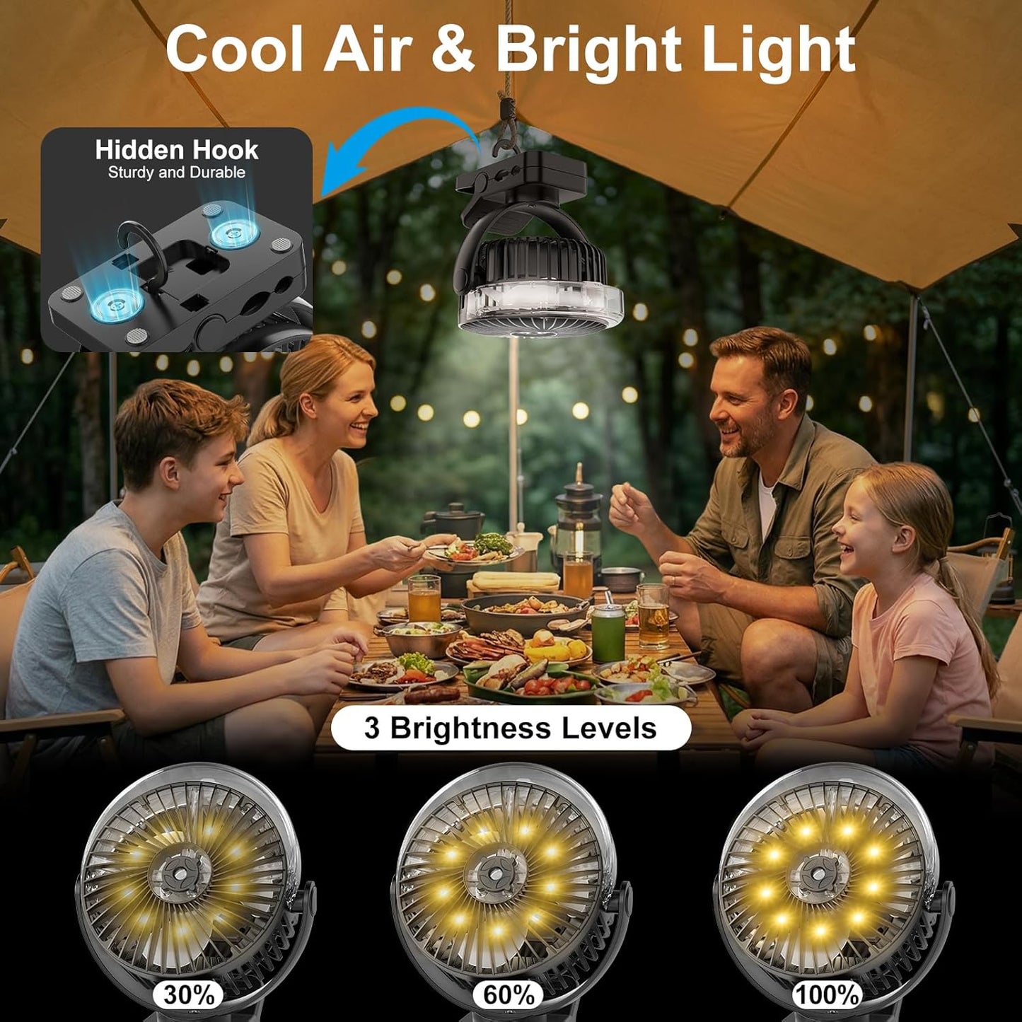 ELZO 12000mAh Clip on Fan, USB Desk Fan Rechargeable with LED Light & Hanging Hook & Magnetic & Spray function, Clip Fan Quiet 360° Rotation Portable for Desktop Stroller Office Tent Car RV