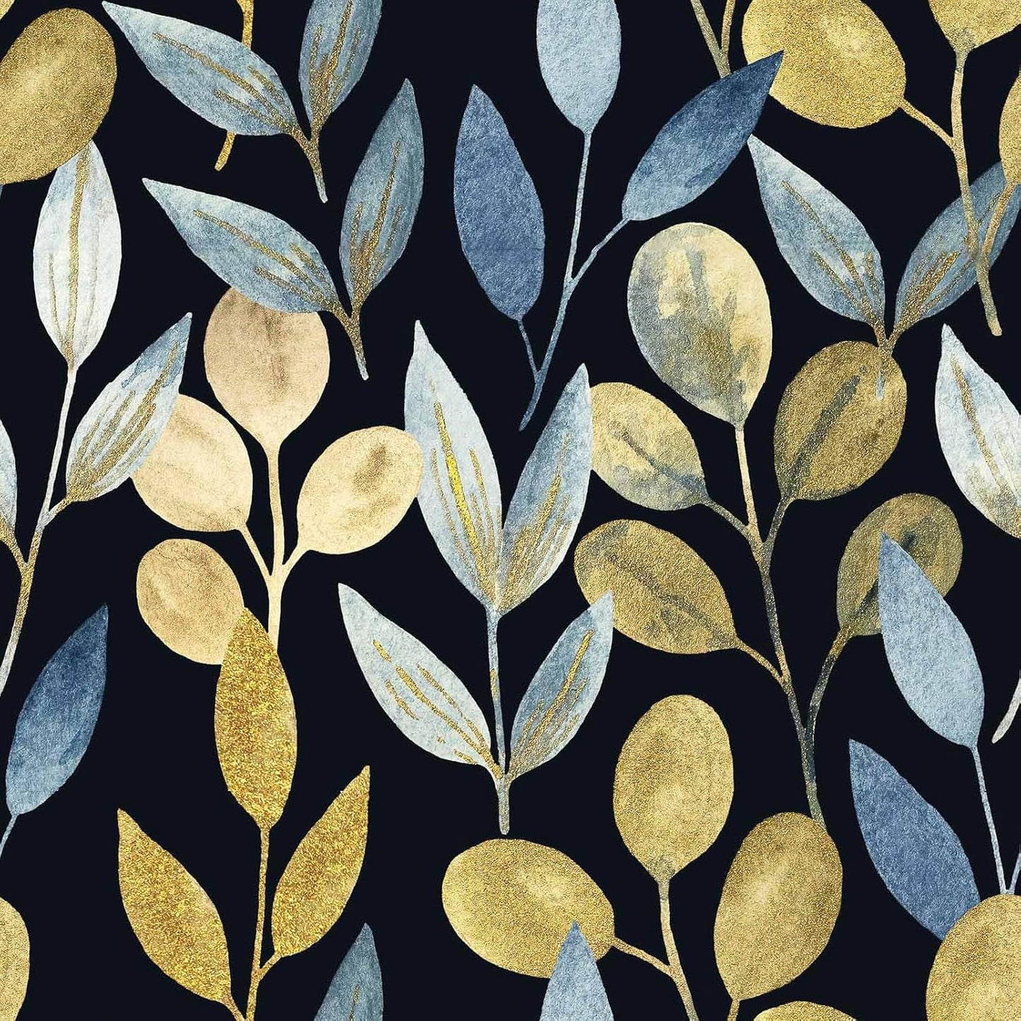 Blue Gold Leaf Peel and Stick Wallpaper Modern Self Adhesive Contact Paper Waterproof Removable Wall Paper for Bathroom Living Room 17.7"x70.8" Luxury Decorative Wallpaper