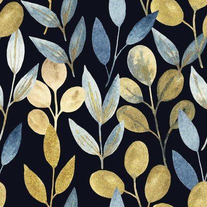 Blue Gold Leaf Peel and Stick Wallpaper Modern Self Adhesive Contact Paper Waterproof Removable Wall Paper for Bathroom Living Room 17.7"x70.8" Luxury Decorative Wallpaper