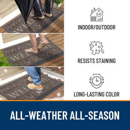 OLANLY Front Door Mat Outside Entrance 29.5x17, Absorbent, Heavy Duty Sturdy Natural Rubber Doormat Indoor Outdoor, Stain and Fade Resistant, Non-Slip Backing Low Profile Floor Mat for Entryway, Grey