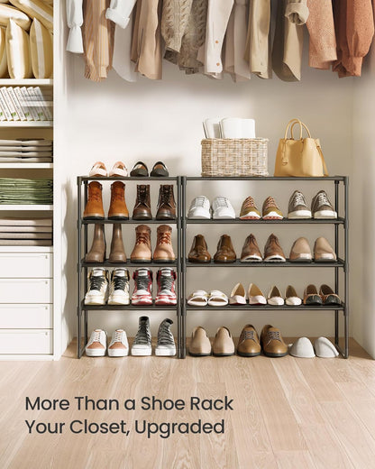 SONGMICS Shoe Rack, 6-Tier Shoe Organizer, Metal Storage Shelf, Upright or Upside Down, for 24-30 Pairs, Stackable, for Entryway, 11.8 x 36.2 x 42.7 Inches, Black ULSA306BH01