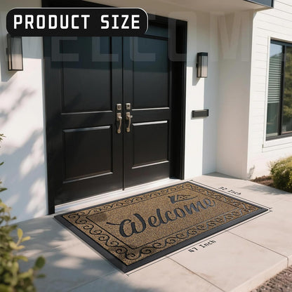 Yimobra Welcome Mat, Heavy Duty Sturdy Door Mats for Home Entrance Outdoor Indoor, Front Doormat for Outside Patio Floor Entry Porch Garage Office, Waterproof, Low Profile, 29.5x17, Black Grey