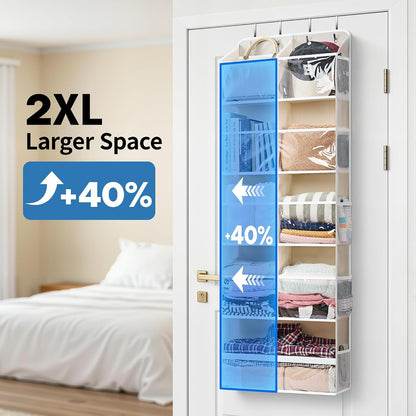 JARLINK 2 Pack Over the Door Organizer Storage, 5 Shelf Hanging Door Organizer with 5 Large Capacity Pockets, Anti Tilt 44 lb Load Behind Door Storage for Bedroom, Bathroom, Pantry, Nursery, (Grey)